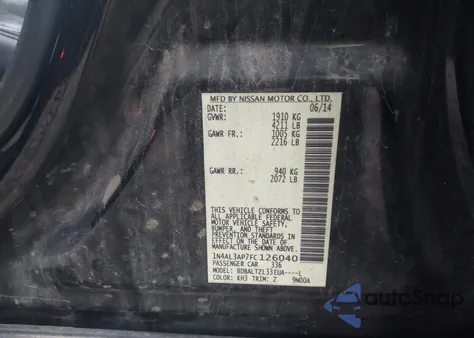 2015 Nissan Altima 2.5 Sl из США, поврежденный, VIN 1N4AL3AP7FC126040